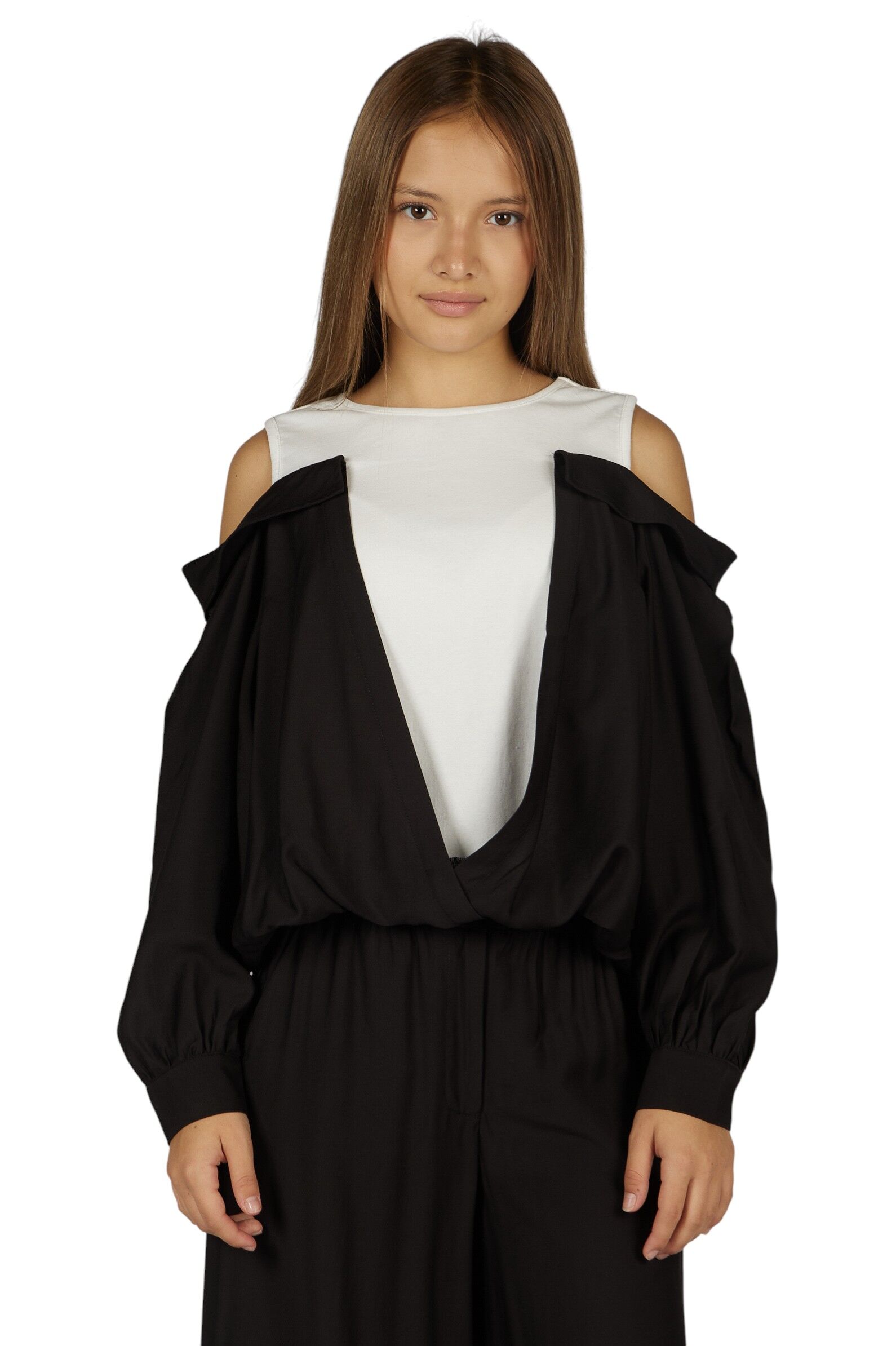 Блуза дев. АРТ.G-SH26089,чер-бел,вис-шер