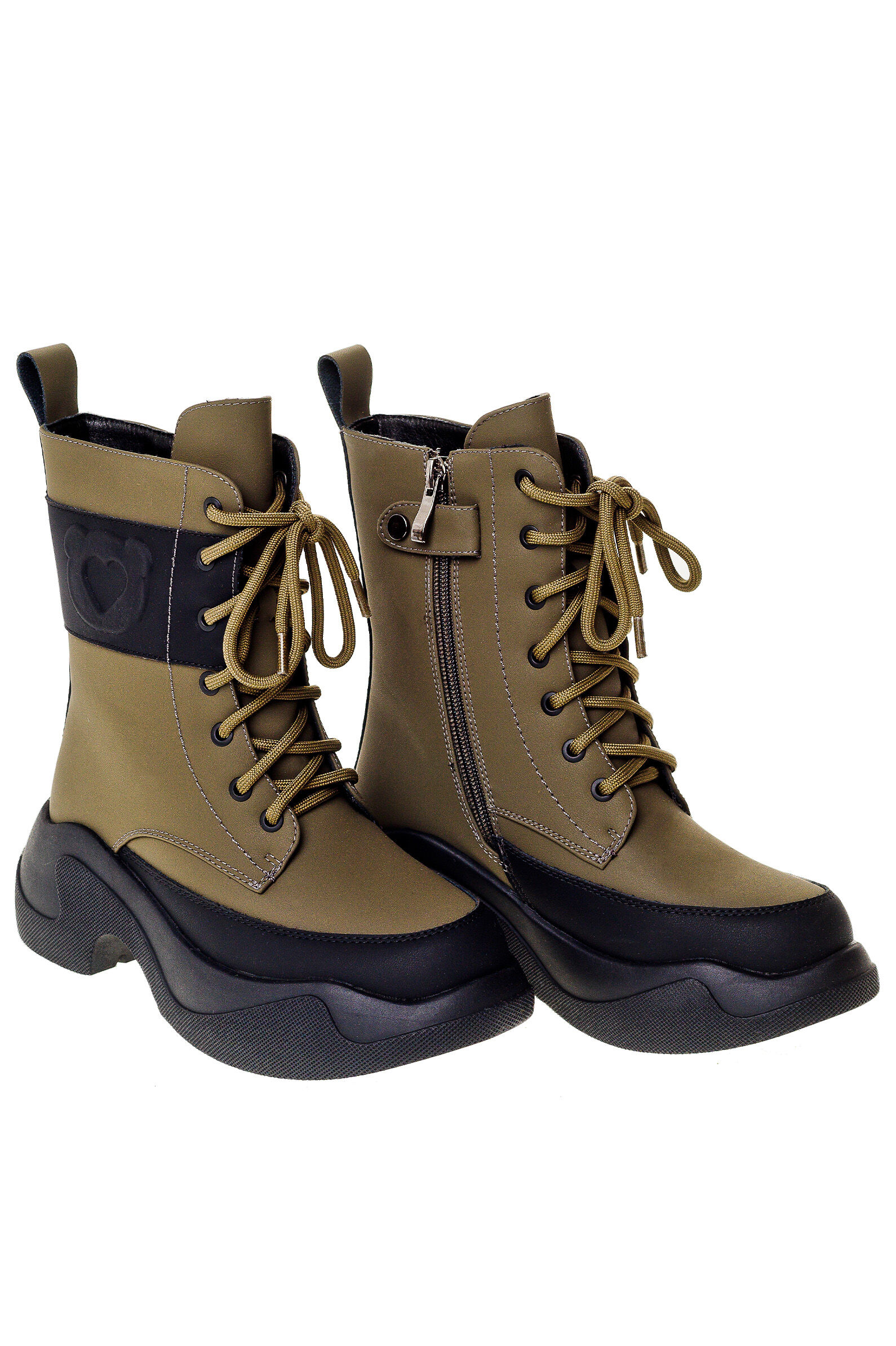 Ботинки дев. АРТ.73-0775,хаки-чер,и.к-н.к/шер